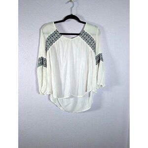 NWOT O'Neill Womens Embroidered Top Boho Peasant Festival Comfort  L